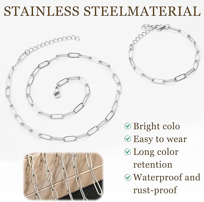 20Pcs Chain Charm Necklace Bracelet Making Kit, Adjustable Paperclip Bracelet necklace chains for charm jewelry making Alloy Link Chains with Lobster Clasps for Women DIY Jewelry Making (Gold)