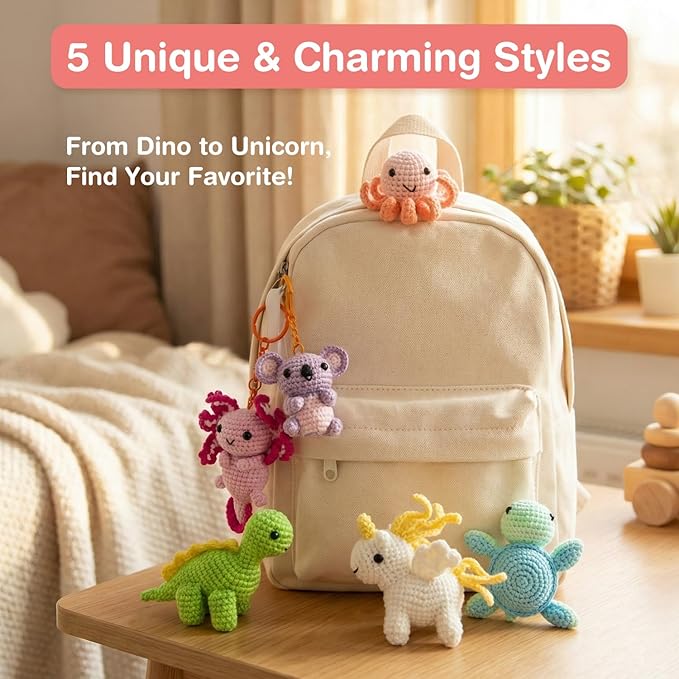 Avenir Beginner Crochet Kit for Adults & Teens - Small Portable Animals Kit with Keychain, Complete Supplies & Video Tutorials, Perfect Arts & Crafts Gift for Women & Girls (Dancing Octopus)