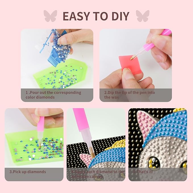FlyingMage 5D Diamond Art Painting Kits with Wooden Frame, Cute DIY Diamond Art Mosaic Kits for Adults Women Teen, Kawaii Diamond Crafts Arts Full Drill Diamond Dots (Black+Yellow Pearl Earring)