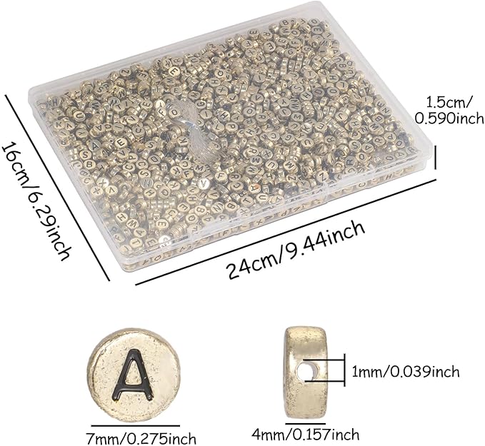 Yochus 1000pcs Gold Letter Beads for Bracelets, 4x7mm Black Alphabet A-Z Beads Friendship Bracelets Jewelry Making Kit Earring Bracelet Making Kit for Teen Gifts