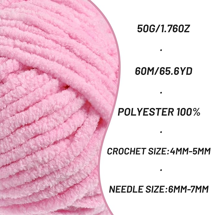 2 Pack Fluffy Velvet Yarn for Crocheting，Baby Blanket Yarn for Crocheting Soft，100g(131yds) Amigurumi Yarns，Plush Chenille Crochet Yarns，Puzzle Yarn for Crochet Weaving Craft(2 Dark Pink)