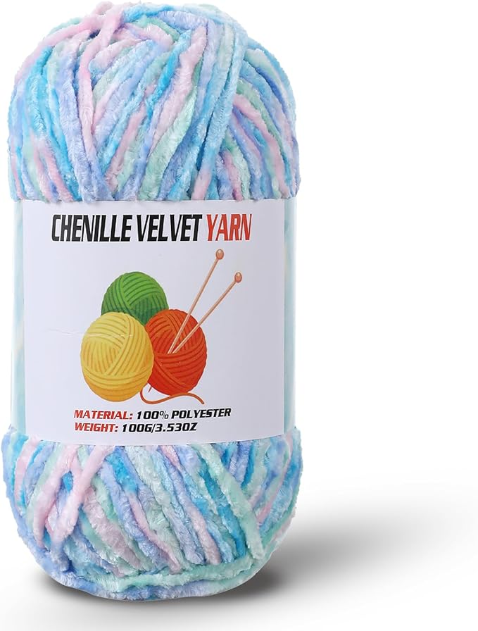 Velvet Chenille Chunky Yarn, Handcrafts Weaving Soft Chenille Yarn for Crocheting Clearance, Used for Making Baby Yarn Blanket, Clothes, Knitting Creations (1 - Candy Color)