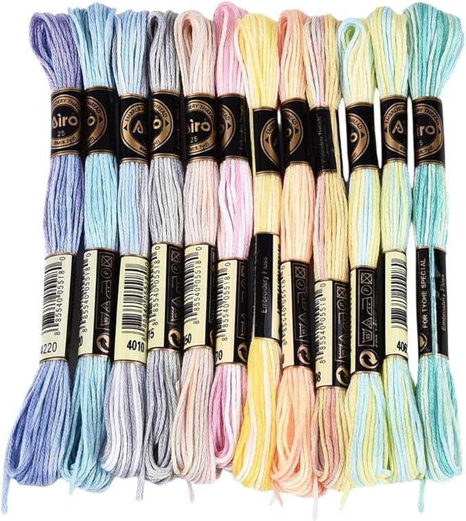 12 Skeins 105 Yards Colorful Embroidery Threads Cross Stitch Floss Polyester Friendship Yarn Rainbow 6 Ply Embroidered String for Sewing Making Bracelets Clothes Stitching Decor Craft DIY