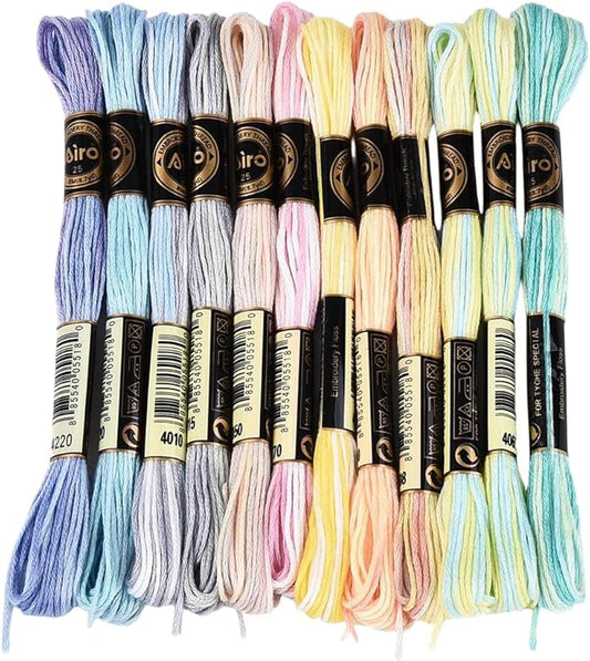 12 Skeins 105 Yards Colorful Embroidery Threads Cross Stitch Floss Polyester Friendship Yarn Rainbow 6 Ply Embroidered String for Sewing Making Bracelets Clothes Stitching Decor Craft DIY