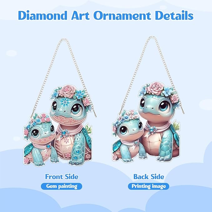 GHHKUD Hanging Diamond Art Turtle Pendants Kits, DIY Hanging Decoration Double Sided Animals Diamond Pinting Ornaments for Adults Kids Gifts for Home Decor