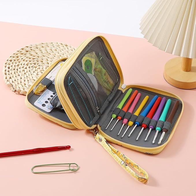 HMZSP Crochet Knitting Needle Set, Handmade DIY Knitting, Ergonomic Yarn Needles and Sewing Accessories, Suitable for Beginners and Experienced Crochet Enthusiasts (Yellow)