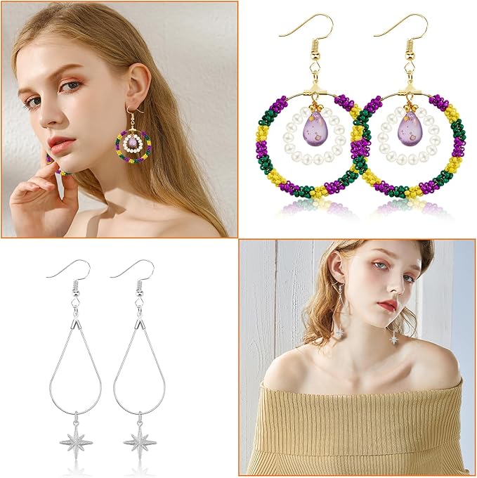 380pcs hypoallergenic earring making kit, jewelry making earrings supplies with teardrop round beading hoop,earring hooks,jump rings,earring backs for diy earring craft(2 colors, 2 sizes)