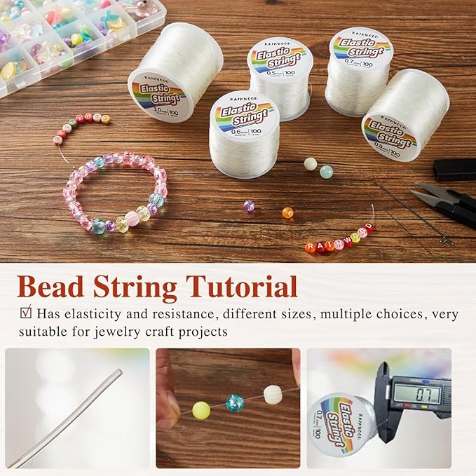 Elastic Bracelet String Cord Kit: 2 Rolls of 200m (0.5mm) Clear Beaded Stretch Cord with Tools - Perfect for Bracelet Making and DIY Jewelry Projects!