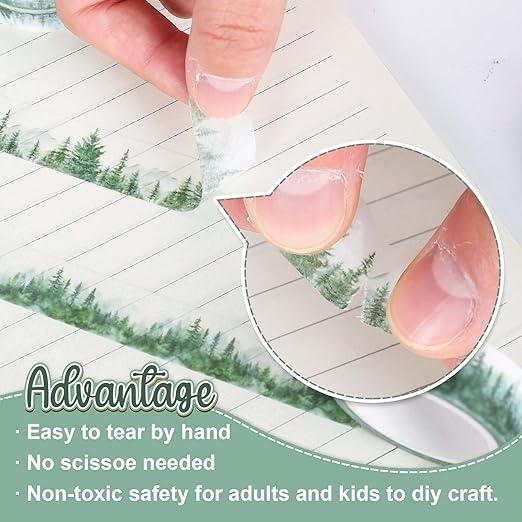 Whaline 12 Rolls Forest Washi Tape Greenery Washi Tape 6 Designs Assorted Nature Green Tree Masking Decorative Tape for Scrapbook Journal DIY Art Craft Gift Wrapping Supplies