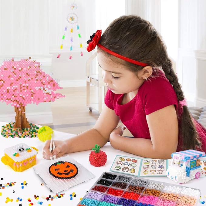 meland fuse beads kit - 11,000 pcs 36 color beads for craft for girls age 5-12 year old,5mm melty beads set including 5 pegboards, ironing paper & chain accessories iron beads christmas birthday gift
