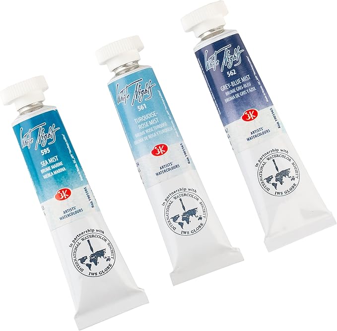 White Nights Extra Fine Artists Grade Professional Watercolor Set 3 * 10ml Tubes Granulating Colors by Nevskaya Palitra (North Sea)