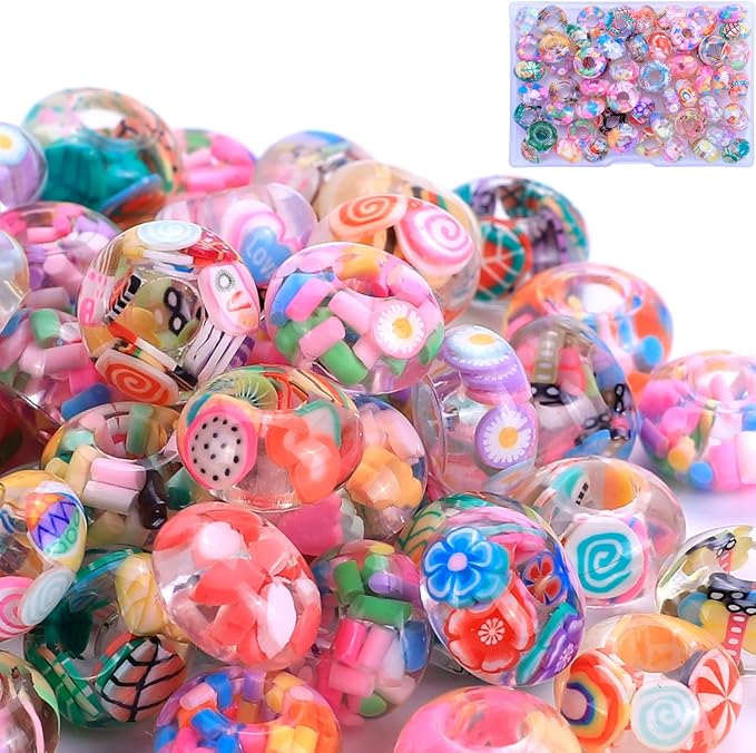 AIPRIDY Girls' Lucky Lover Amber Beads, Big Hole Spacer European Craft Beads for DIY Charms Bracelet Jewelry Making (Mixed)