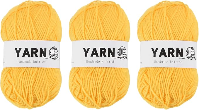 3Pcs Yellow Acrylic Yarn 400 Yard 4 Ply Soft Crochet Yarns Sport Weight Yarn,[for DIY Crocheting Knitting Craft Blankets Hats]-150g