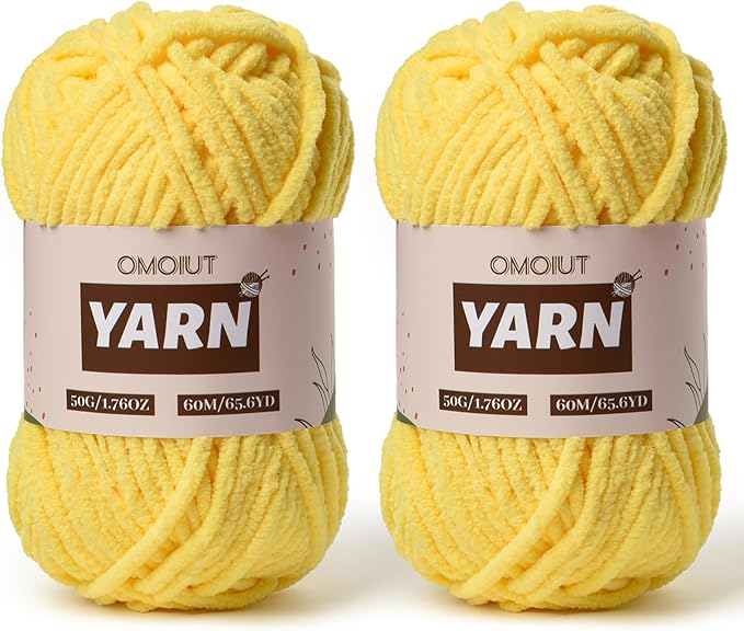 2 Packs Plush Chenille Chunky Crochet Yarn - Baby Yarn for Crocheting Soft - Velvet Yarns Knitting for Blankets Crafts - Fluffy Amigurumi Yarns 100g/131yds (2 Golden Yellow)