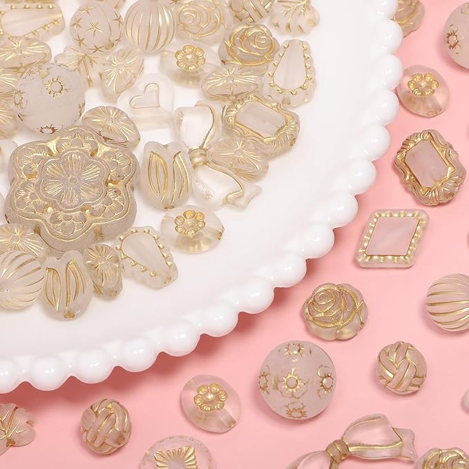 7.5 OZ Assorted Vintage Acrylic Beads for Jewelry Making, Song Xi Unique Flower Rose Czech Beads for Bracelet Earrings, Bohemia Style, Bulk, DIY Holiday Gift (240-260 PCS, Transparent Matte)