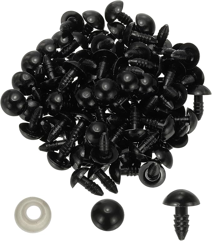 PATIKIL 12mm Safety Eyes, 100 Set Plastic Craft Eyes with Washers Safety Eyes for Stuffed Animals Crochet Toys Dolls DIY Craft Making, Black