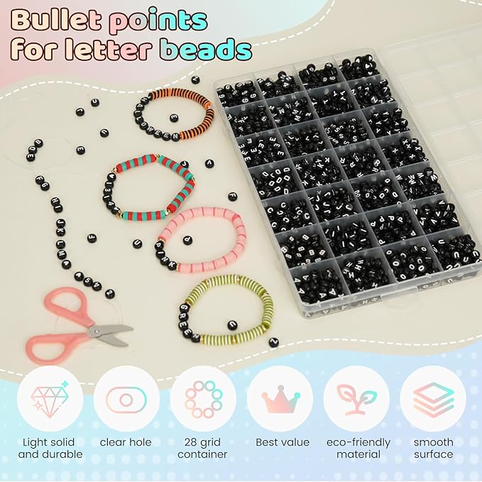 1400 Pcs Letter Beads Kit, 28 Styles White Acrylic Alphabet Beads Letter Beads for Jewelry Making wiht Number Beads Heart Beads Friendship Bracelet Kit