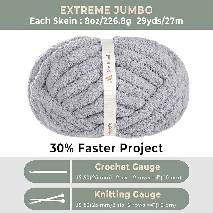 Jumbo Chenille Chunky Yarn for Crocheting - Super Bulky Fluffy Chunky Yarn for Hand Knitting - Extra Thick Soft Blanket Big Yarn 12 Jumbo Pack (27yds,8 oz Each Skein)