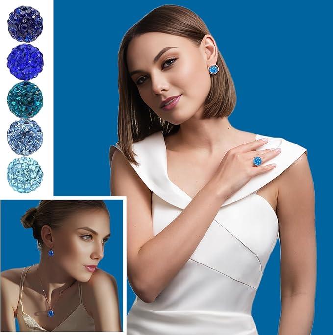 10mm Grade A Rhinestone Beads for Baseball Necklace-Round Disco Ball Bead Rhinestone Clay Beads for Earring Jewelry Making,Necklace Bracelet,DIY Craft Supplies(100 pcs Blue)