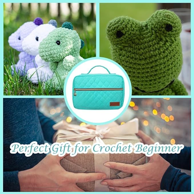 yarniss crochet kits for beginner, all-inclusive crochet kit for adults with 14 size ergonomic crochet hooks,12 crochet yarns balls & crochet bag,bright blue