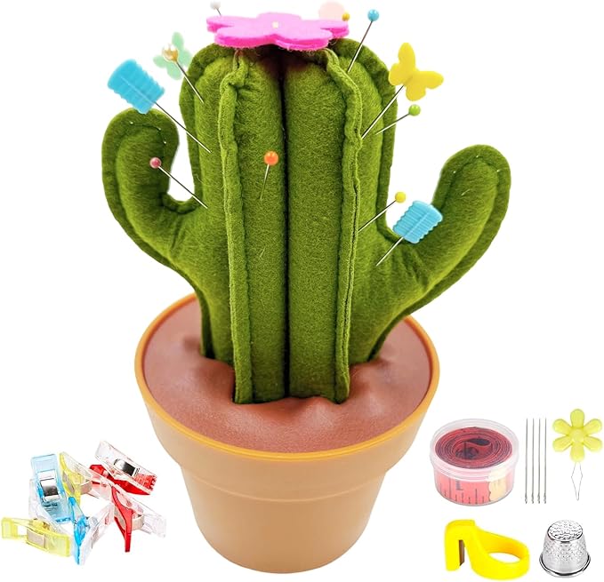 Suguaro Pin Cushion Sewing Kit with Included Sewing Notions | Magnetic Pin Holder | Cute Décor for Sewing Desks | Perfect Gift for Quilters, Sewers, Applique & Patchwork Crafters