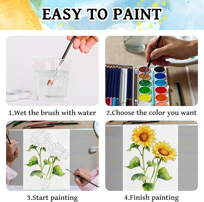 Kalysky 8.5 * 11" Watercolor Workbook,3 Watercolor Coloring Books for Adults,Water Color Book kit for Adults Beginner,160GSM Cold Press Textured Thick Paper
