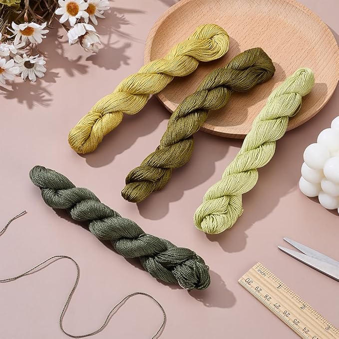 FREEBLOSS 4 Pcs Sashiko Thread Sashiko Skein 100M * 4 Colors Pure Cotton Embroidery Thread Japanese Sewing Threads Quilting and Embroidery Kit Supplies, Green