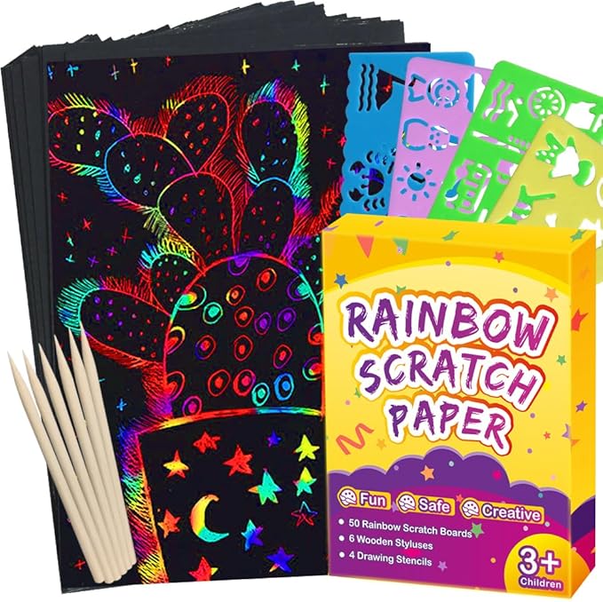 funnyb&g rainbow scratch paper art for kids - 60 pcs magic rainbow scratch paper off set scratch easter crafts arts supplies kits pads sheets for party games valentine's day christmas birthday gifts