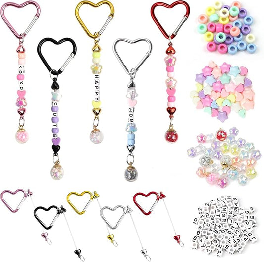 204 Pcs DIY Keychain Making Kit Letter Beads Key Chain Flower Star Heart Bead Kit Acrylic Key Ring Bag Charms Crafts Accessories