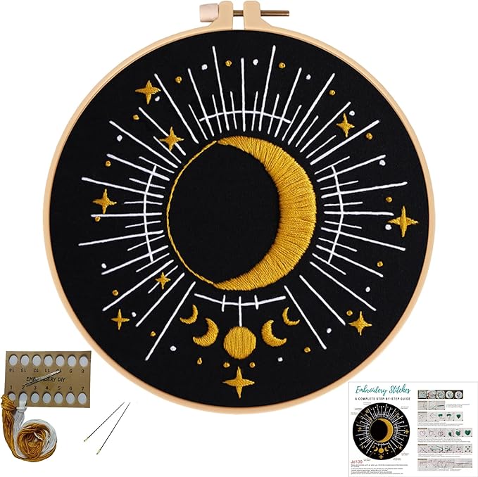 Louise Maelys Tarot Embroidery Kits for Beginners with Moon Pattern,Adults Starter Cross Stitch Kit DIY Needlepoint