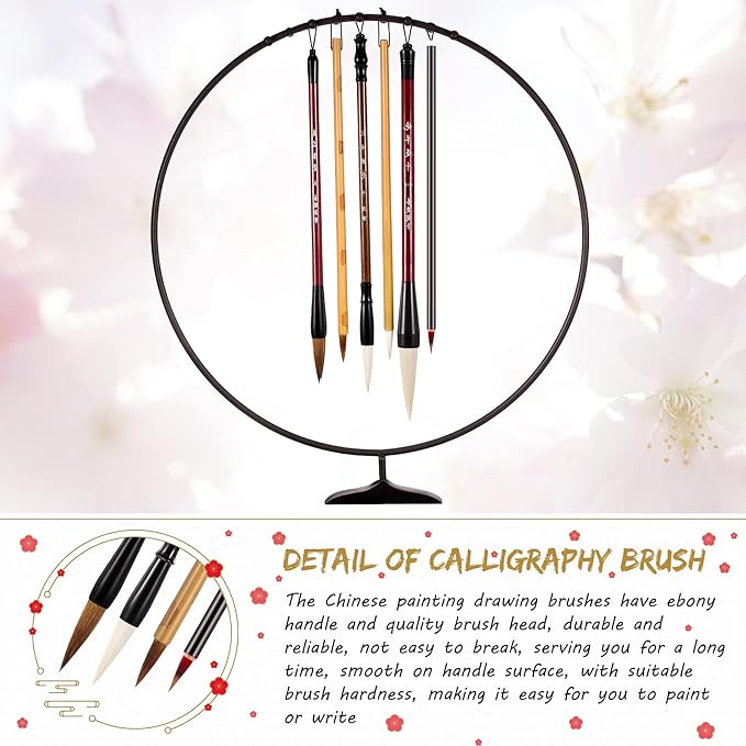 6 Pieces Chinese Calligraphy Brushes Painting Writing Calligraphy Brushes Watercolor Brushes Set Kanji Japanese Sumi Painting Drawing Brushes Kanji Art Brushes with Roll-up Brush Holder