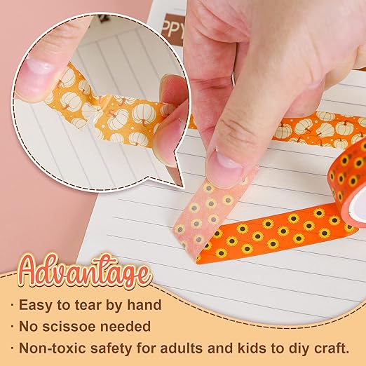 Whaline 12 Rolls Fall Thanksgiving Washi Tapes Assorted Autumn Pattern Decorative Tapes Pumpkin Turkey Dots Masking Tapes for Fall Thanksgiving Scrapbook Journal DIY Craft Gift Wrapping, 0.6Inch