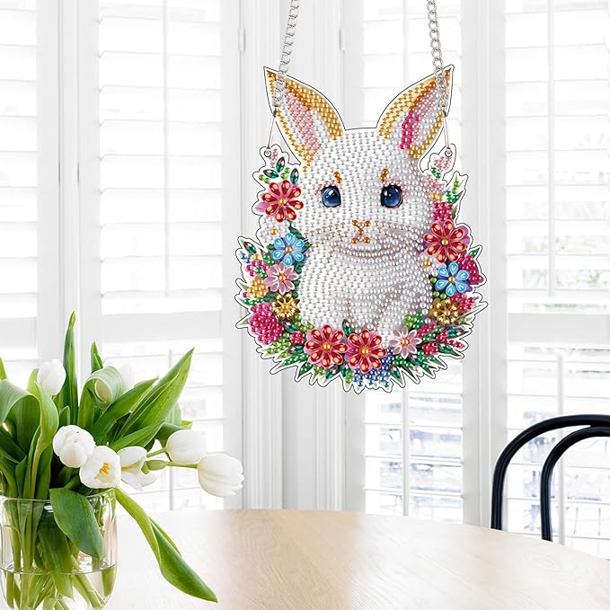 Tontut Easter Diamond Painting Wall Hanging, Bunny Special Shape Diamond Painting Kits, Acrylic Crafted Diamond Art for Home Wall Garden Decoration