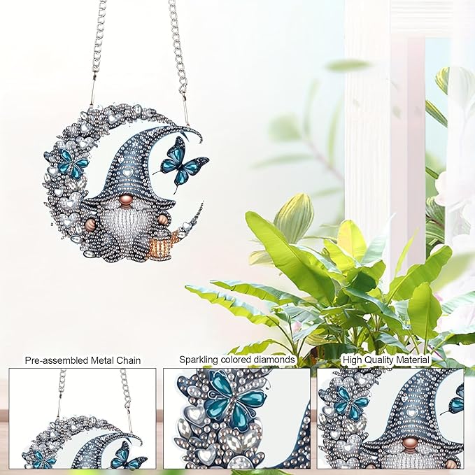 Diamond Art Painting Hanging Pendant, DIY Moon Dwarf 5D Special Shape Crystal Diamond Art Partial Mosaic Making Craft Wreath Ornaments, Home wall decor window decoration Handmade Christmas Gift