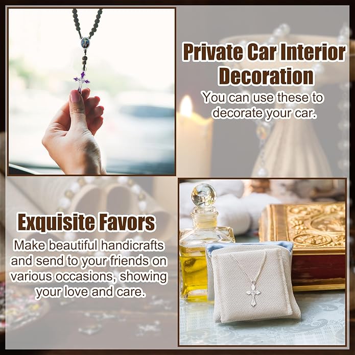 Rosary Making Kits Supplies Cross and Center Medal Charm Alloy Picture Religious Charms Crucifix Pendant for DIY Jewelry Making Prayer Bracelet Necklace Earring
