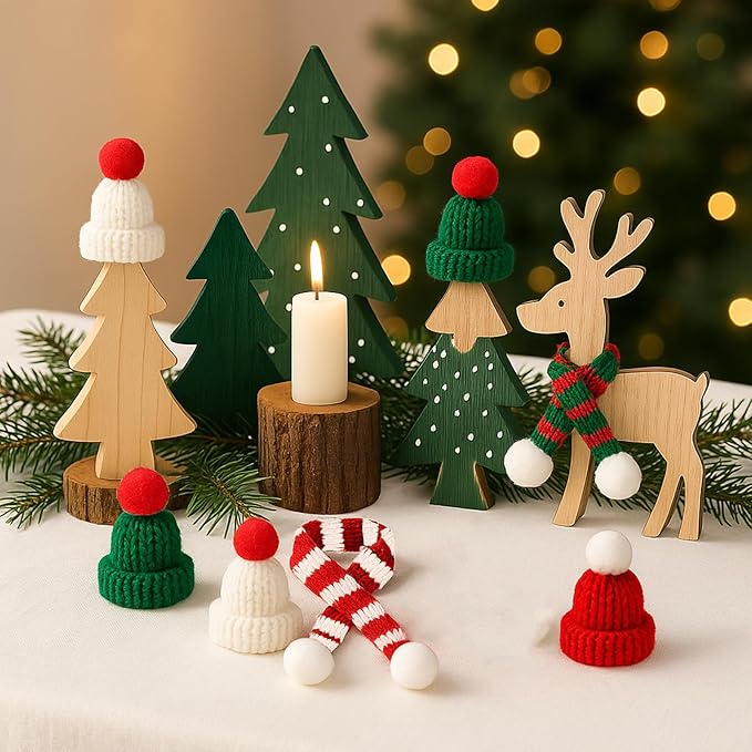 30 Pcs Mini Christmas Hats and Scarf Set – Small Santa Hats for Crafts, Mini Santa Hats for Dolls, Mini Snowman Hats & Finger Scarves, Tiny Christmas Hats for Mini Trees, DIY Christmas Decorations Kit