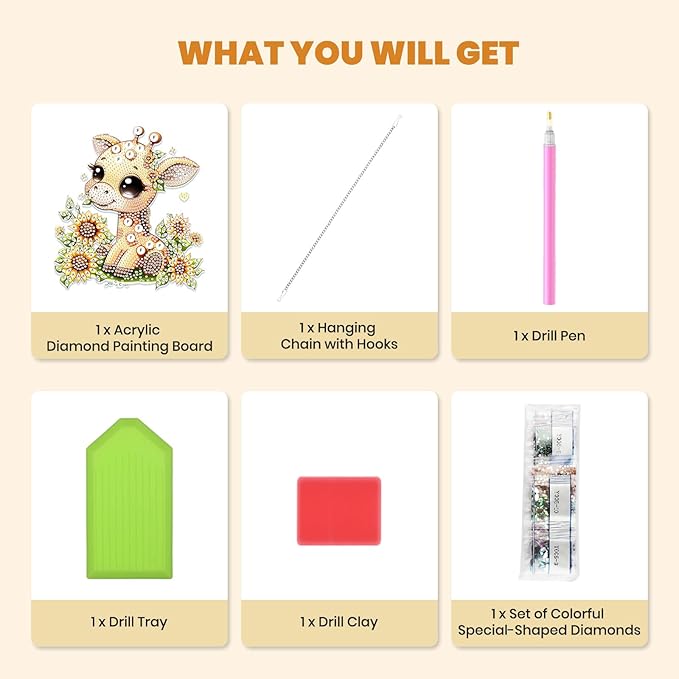 MXJSUA Giraffe Sunflowers Diamond Art Hanging Kits for Adults Beginners, DIY Acrylic Special Shaped Crystal Diamond Gem Drills Pendant Art Painting Ornament for Home Wall Decor Gift