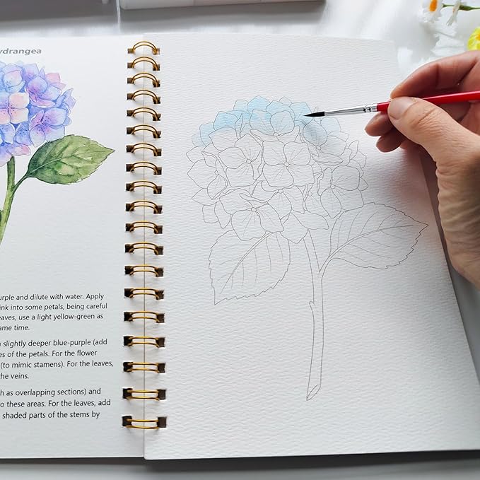 Watercolor Workbook15 Beautiful Flowers Paintings for Adults &Teens Beginners,Water Coloring Book 140lb Cold Press Cotton Watercolor Paper-Ideal Gifts to Spark Creativity Stress Relief(10.2" x 6.9")