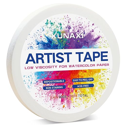 1 Pack Art Tape, Artist Tape for Watercolor Paper Low Tack White Painters Tape for Drafting Art Painting Canvas Framing Acid Free Masking Tape-0.4IN Wide 99FT Long Total