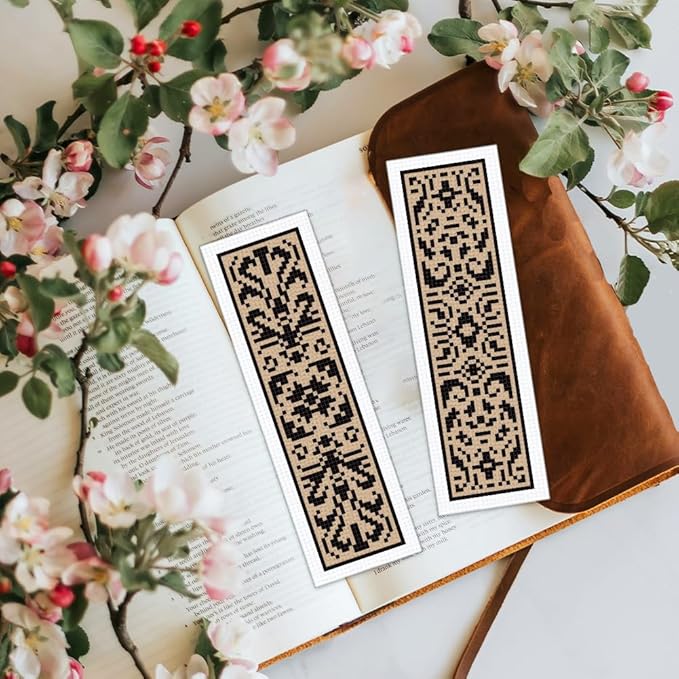 BEUNITONE 6 Pcs Cross Stitch Bookmark Kit DIY Vintage Decorative Border Counted Cross Stitch Stamped Kits for Adults Beginners with Instructions Embroidery Bookmark Kit for Book Lovers 2.4x7.9 in