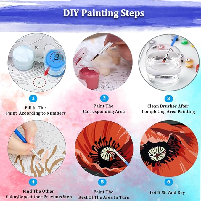 JUJUHOOD Red Poppy Paint by Numbers Kit for Adults Beginner & Kids Ages 8-12, Easy Flower Paint by Number Without Easel, Simple Paint by Numbers for Gift Home Wall Decor (10x10Inch)