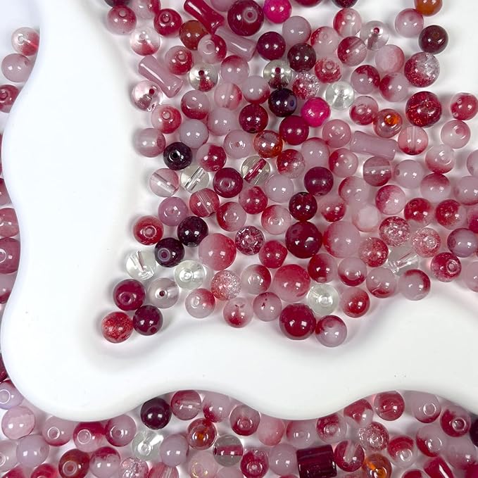 500pcs Glass Beads Red, 6mm Assorted Crystal Bead for Jewelry Making, Round Spacer Loose Beads Kit for DIY Charms Bracelets Necklaces Earrings