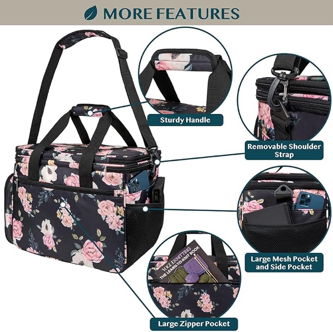 PAVILIA Knitting Bag Yarn Storage Tote, Large Crochet Organizer Bag, Yarn Storage Holder for Crocheting Knitter, Knitting Project Bag, Crochet Accessories Set, Gifts For Crochet Lovers, Soft Rose