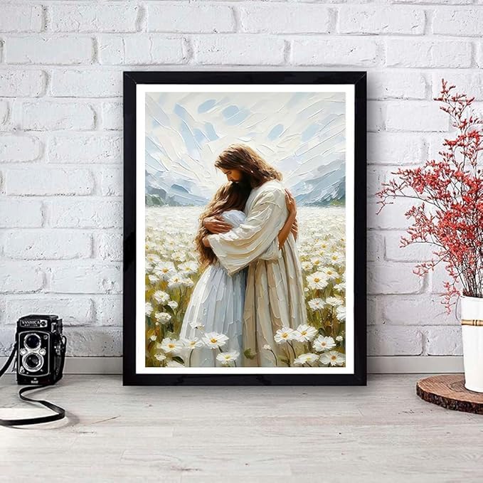 Jesus Hugging Woman Stamped Cross Stitch Kits for Adults - Christian Embroidery Kits for Beginners Adults,11 CT Patterns Dimensions Counted Cross Stitch Kits for Adults Arts Craft 12x16 inch