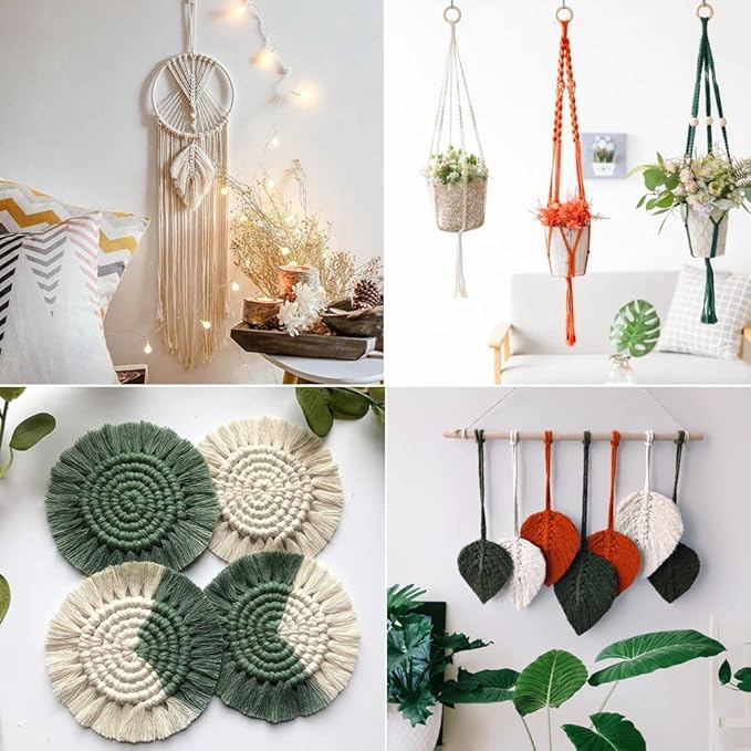 UHAPEER Macrame Kits for Adults Beginners, DIY Macrame Plant Hanger Kit and Macrame Supplies, with 3 mm Macrame Cord Cotton, Macrame Meads, Wooden Rings, Dream Catcher Rings, Craft Kits for Adults