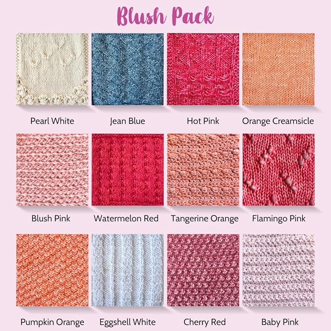 Cotton to The Core Cotton Yarn for Crocheting, 12-Pack (1704 Yds / 600G), Free Patterns, Beginners Friendly - Soft Baby Yarn for Knitting - 3 DK Light Worsted Weight - Blush Pack