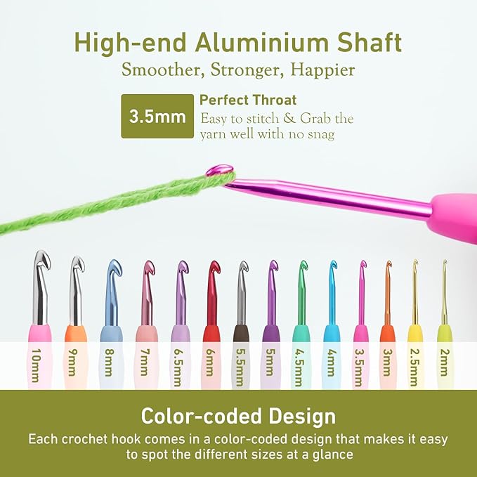 3.5mm Crochet Hook, Supers Smooth 3.5 mm Ergonomic Crochet Hooks for Beginner, Comfort for Arthritic, 1 Pack