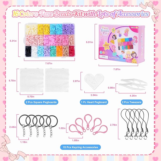 meland princess fuse beads craft kit for girls, 5mm beads set with pegboards & accessories, creative diy art toy for kids ages 5-12, perfect birthday or christmas gift for little princesses