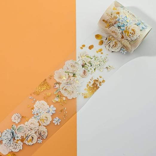 Floral PET Washi Tape Set - 6 Roll Wide PET Tape for Scrapbook Supplies,Character Decorative Girls Sticker,Flower Stickers, Bullet Journals Materials,Planner Arts Craft Collage