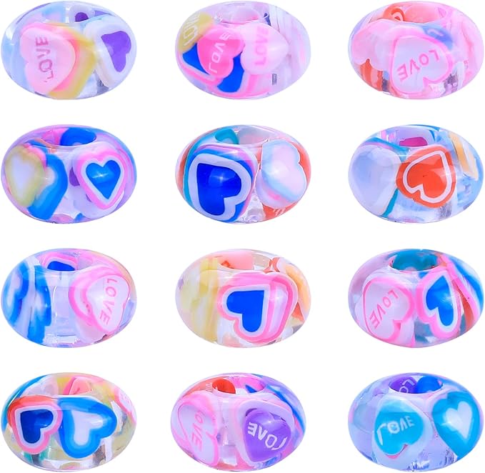 AIPRIDY Girls' Lucky Beads Lover Amber Beads, Big Hole Spacer European Craft for DIY Charms Bracelet Jewelry Making (Love),(AI-Amber)